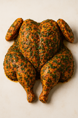 Poulet aplati non cuit avec marinade