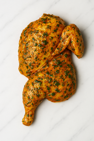 Demi-poulet mariné – Prêt à cuire sous vide (3 saveurs maison)